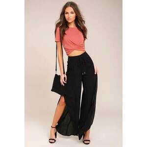 Lulus At My Best Black Wide-leg Pants - Size X-Small